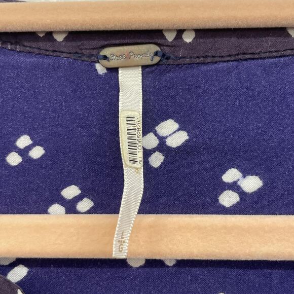 Free People Shirt Womens Large Blue Boho Tunic Henley Balloon Sleeve Ruffle Hem - Picture 3 of 12